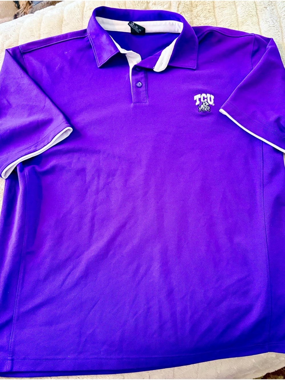 TCU Embroidered Purple Polo with White Trim